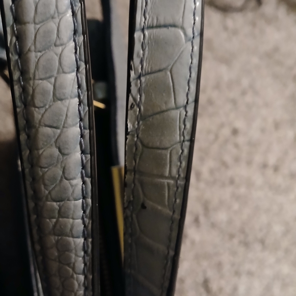 💙 Calvin Klein Croc Embossed Satchel Tote Blue Gray Leather Bag Large - Picture 14 of 16